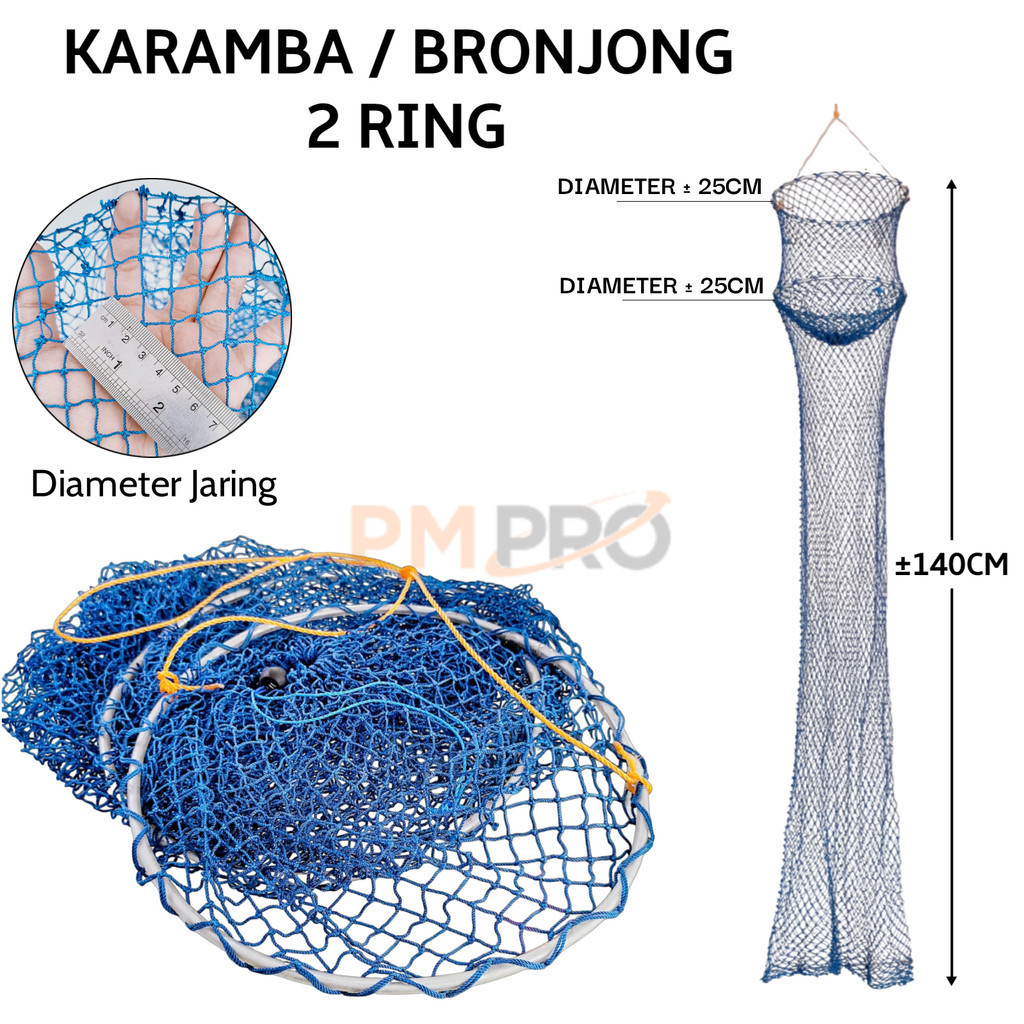 Karamba Korang Koja 2 Ring Bronjong Jaring Bahan Nylon Kuat Tebal Kepis Tempat Wadah Ikan Mancing PP