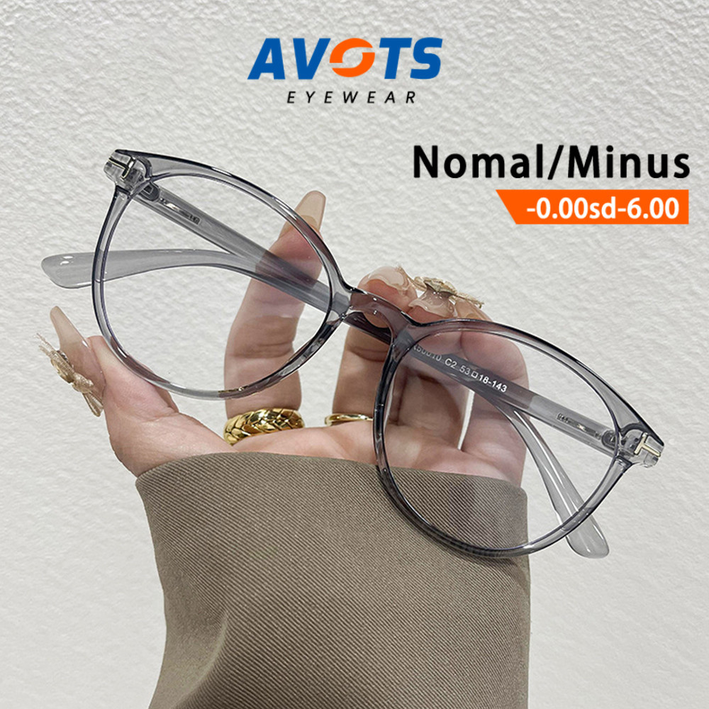 Avots Kacamata Anti Radiasi Photocromic Minus Cylinder Wanita Pria Bulat Frame AntiBlueray Kaca Mata