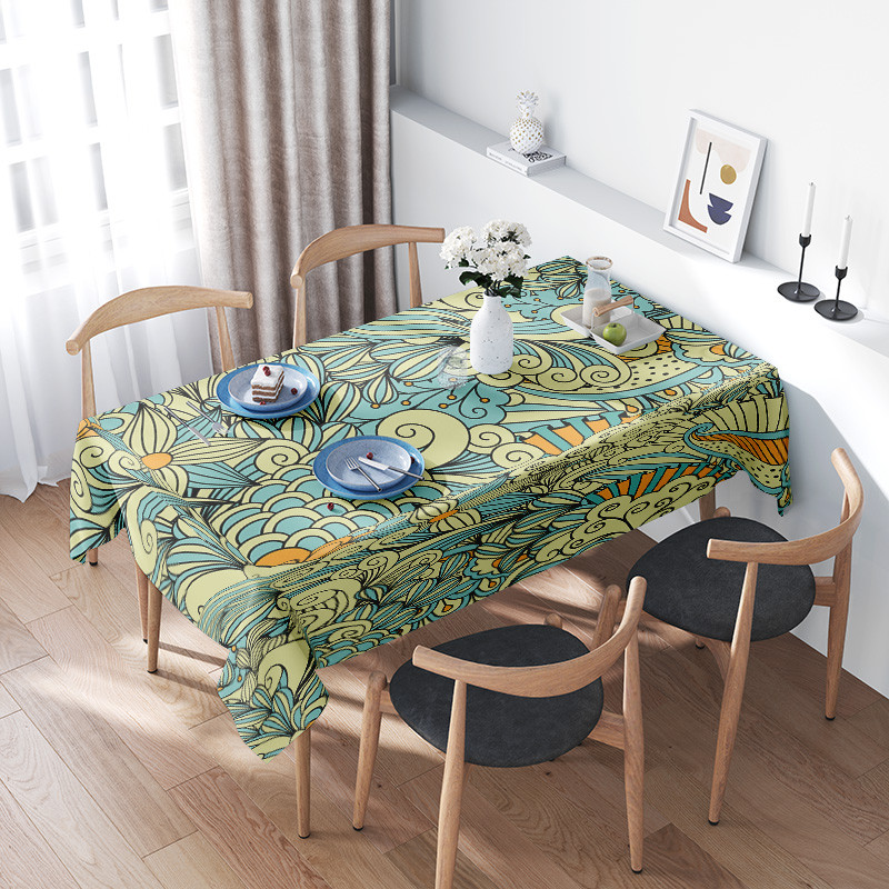 

Stylish Tablecloth with Floral Design Perfect for Dining Room Decor Green and Yellow Color Palette.