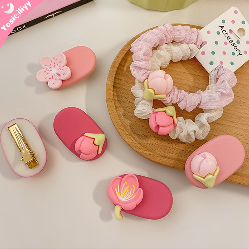 COD Aksesori Rambut Manis Bunga Lucu Jepitan Poni Anak Perempuan Warna Merah Muda Karet Gelang Tali 