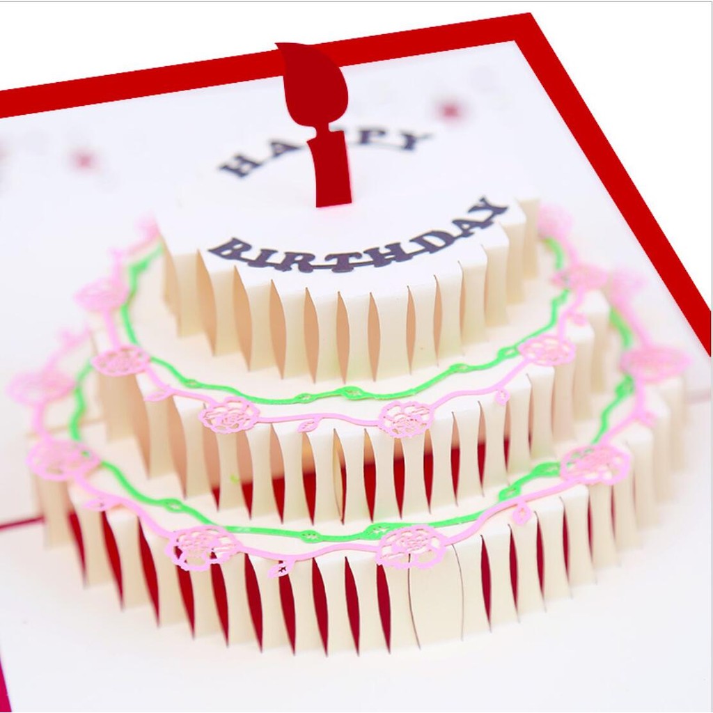 

free shipping 5pcs/lot 3D Pop Up Greeting Card Happy Birthday Cake Music LED Postcard With Envelope New