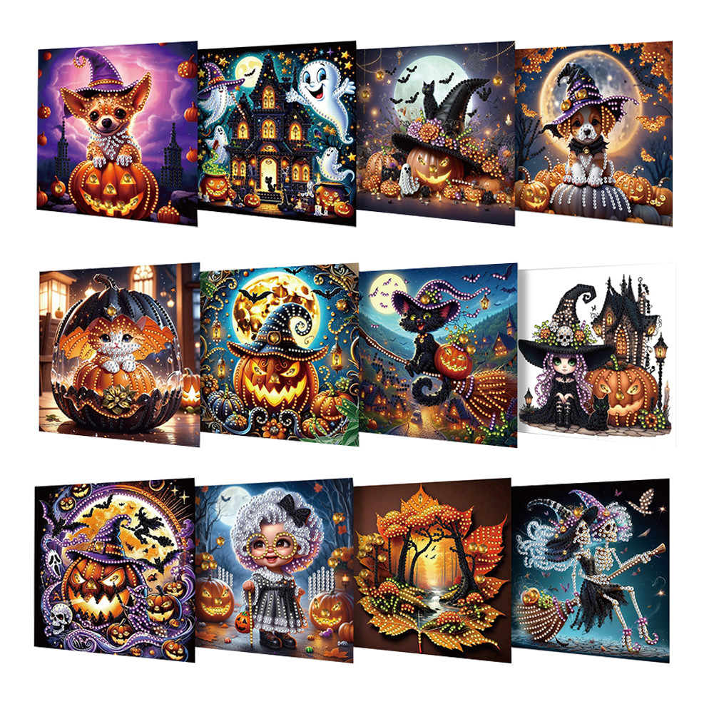 

Diamond Painting Greeting Card Set Halloween Theme Rhinestone Diamond Art Mosaic Postcards Thank You Cards and Holiday Blessings