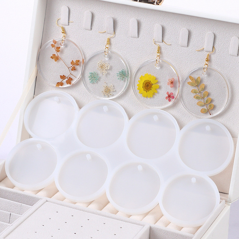 

8/12pcs Round Oval Pendants Resin Mold Diy Crystal Epoxy Earring Charms Silicone Mold for Jewelry Making Keychain Tag Casting