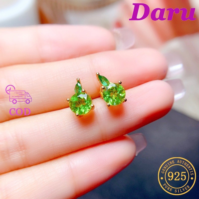 DARU Anting-anting Kecil Berlapis Emas 18K Dengan Berlian Hijau Muda Berbentuk Apel Kecil Yang Lucu 