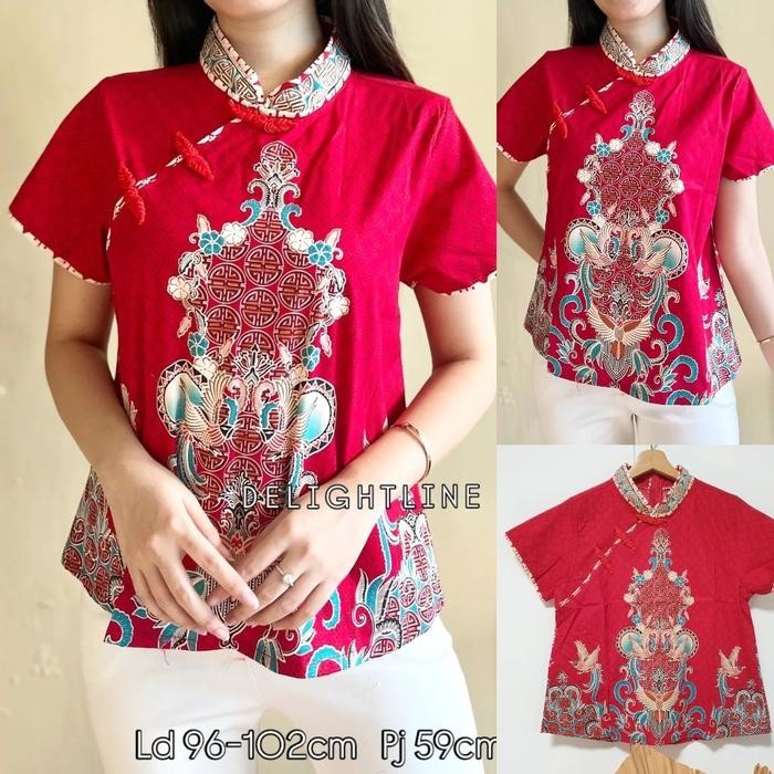 DELIGHTLINE - Shanghai batik merah cheongsam blouse wanita - royale shanghai