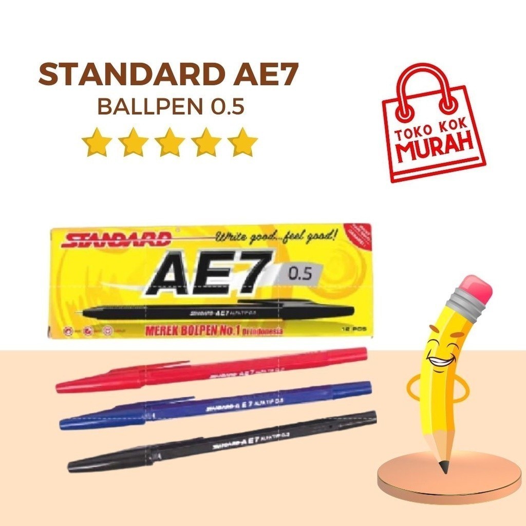 

Bolpoin / Ballpen / Pen / Pulpen Standard AE 7 Hitam Biru Merah PER PAK