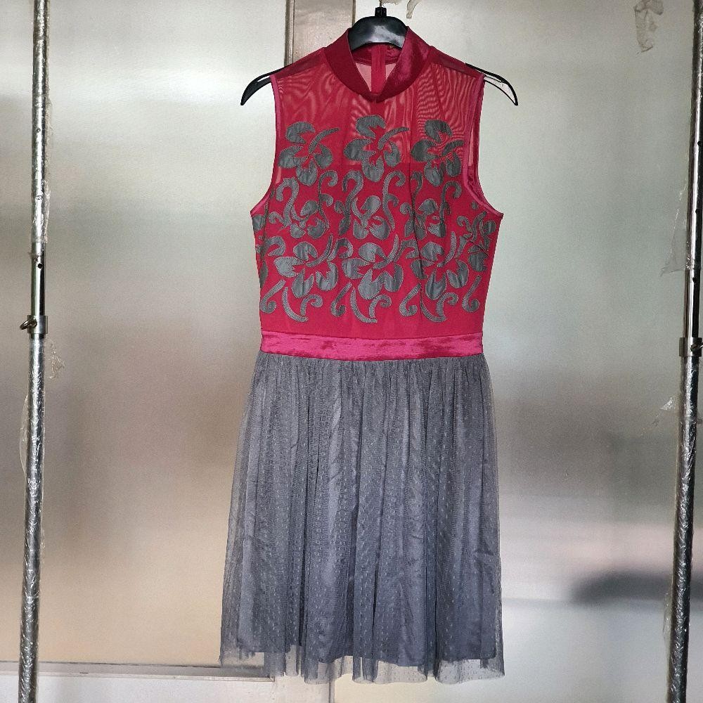 F baju wanita dress gaun sole mio solemio pink abu preloved second  Kondangan Pesta Formal Midi Mewa