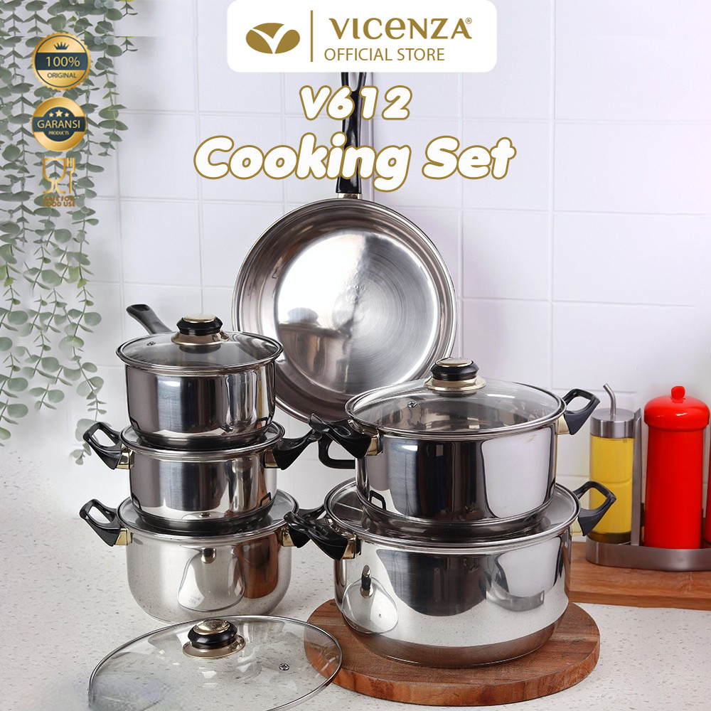 Vicenza Cookware Set Peralatan Masak Memasak Stainless Steel Panci Wajan V612