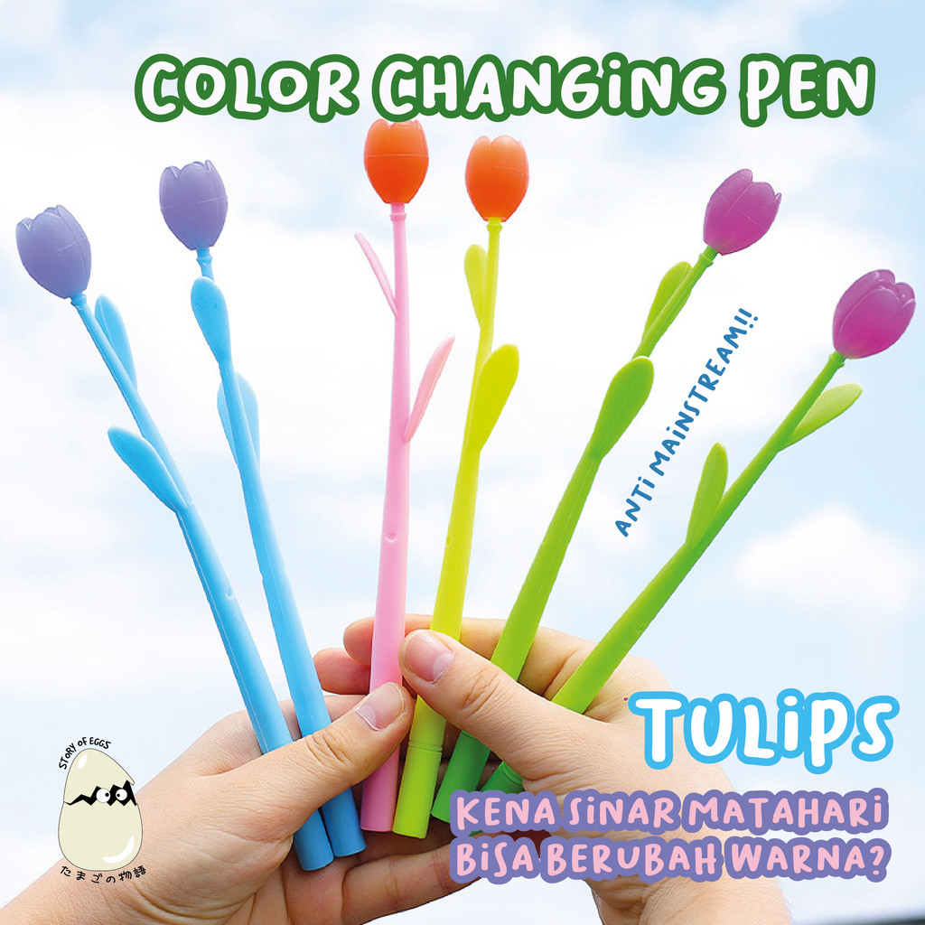 

Puplen Gel karakter Tulip Cute dan Aesthetic Pen Pena Unik Bisa Berubah Warna Dibawah Sinar Matahari