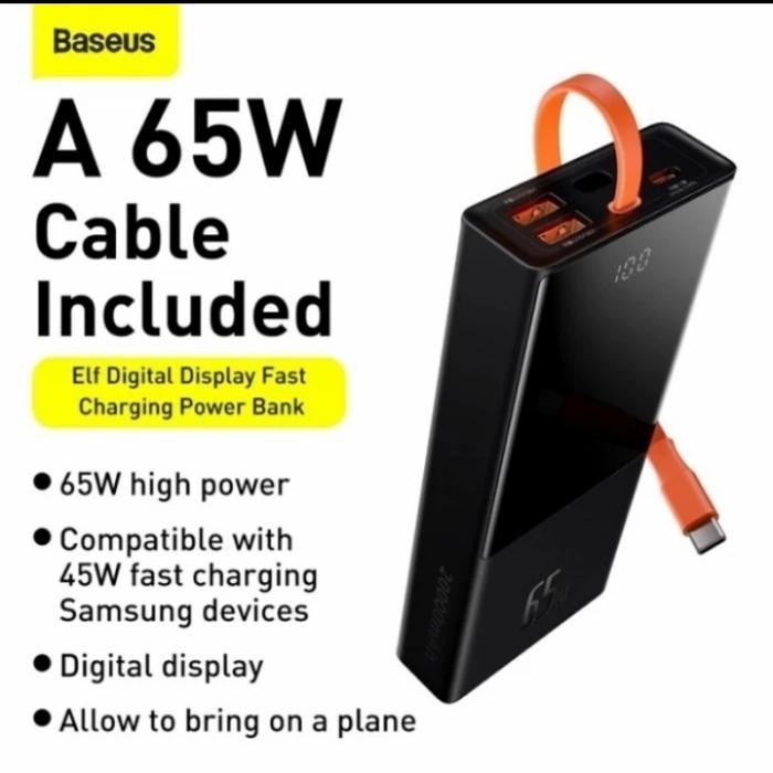 TERBARU Baseus Elf Digital Display Power Bank 20000mAh 65W Super Fast Charger Original - Ultimate