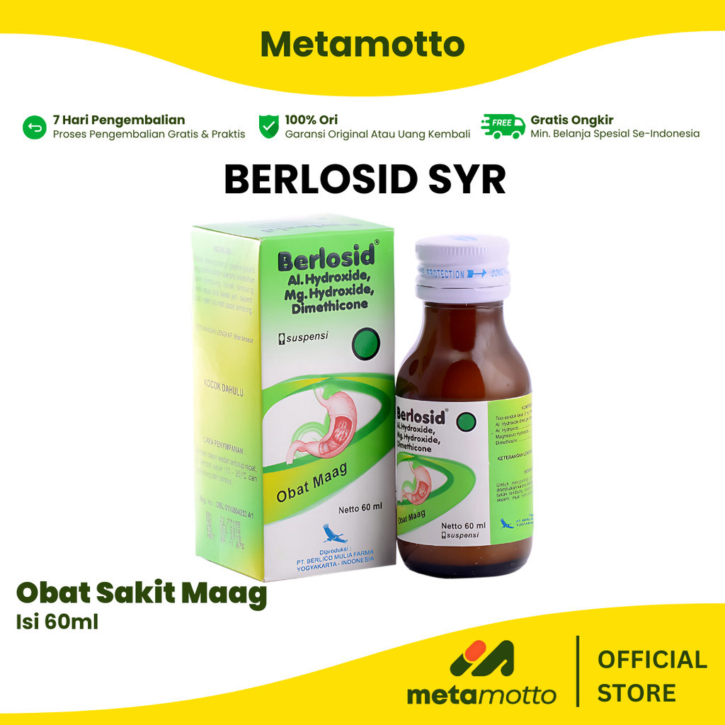 Berlosid SYRUP 60ml obat Maag Mag Sakit Lambung / Kembung Antasida Berlosit Sirup Cair Botol 60 ml -