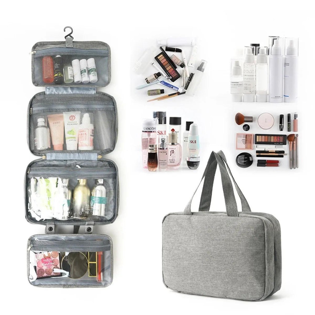 Portable Four-Fold Dry-Wet Separation Cosmetic Storage Bag Oxford Cloth Portable Toiletry Bag Makeup