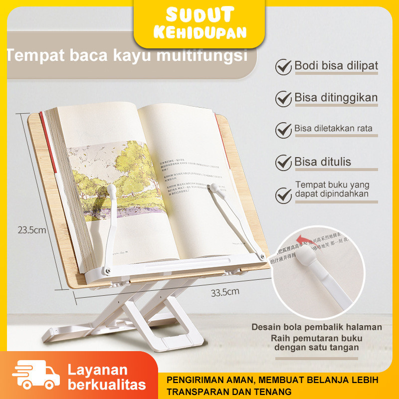 Kayu Bacaan Stand Penyangga Buku Multifungsi untuk Siswa Penjepit Buku & Penyangga Buku Dapat Diatur