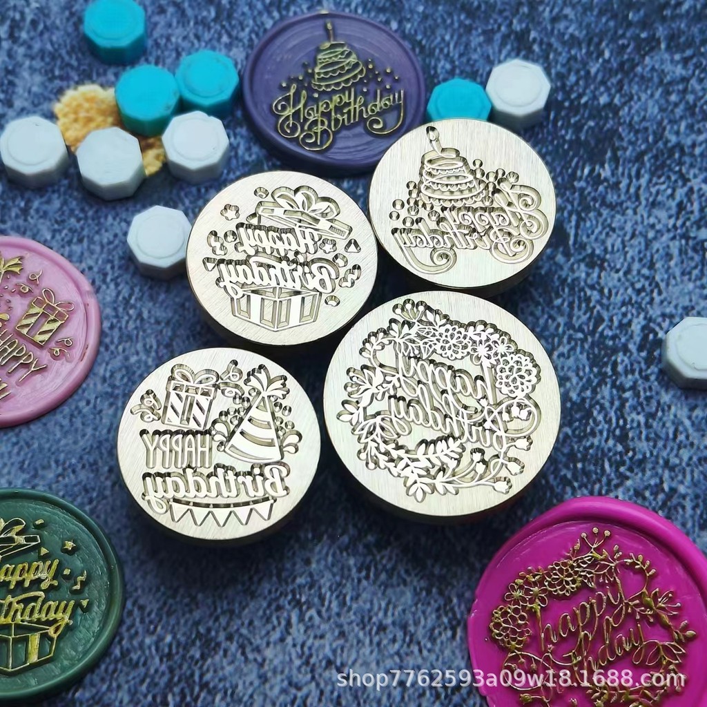 

Happy Birthday Seal Head, Removable Copper Wax Seal Head, Flower Pattern Seal Stamp Seal, Wedding Party Invitations