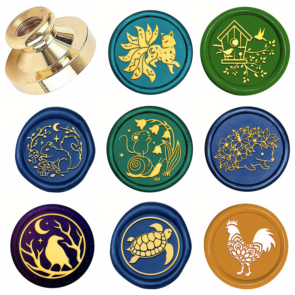 

Animals Collection Wax Seal Stamp Retro Sealing Wax Stamp Nine-tailed fox, Mouse, Hedgehog, Crow Pattern Removable Brass Heads