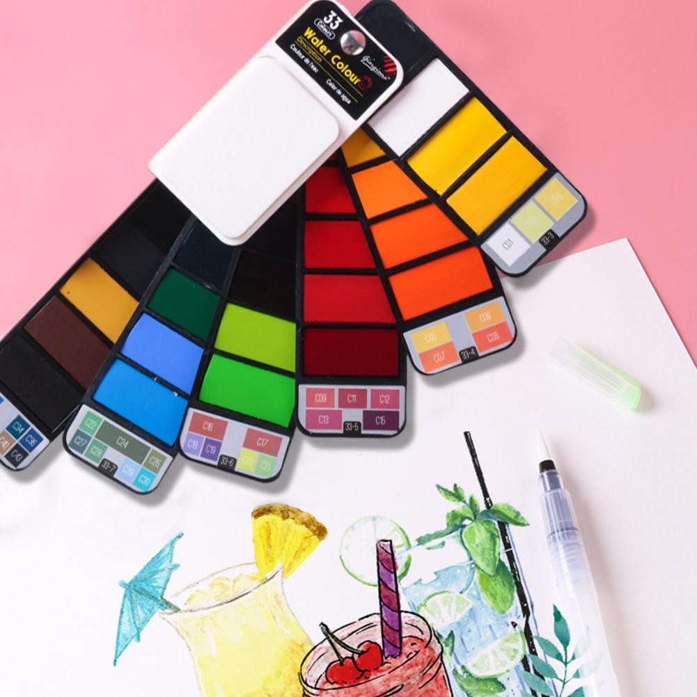 

Solid Watercolor Set 25/33 Colors Watercolor Paint with Palette Set Rich Color Lightweight Portable Travel Use Paint Kit