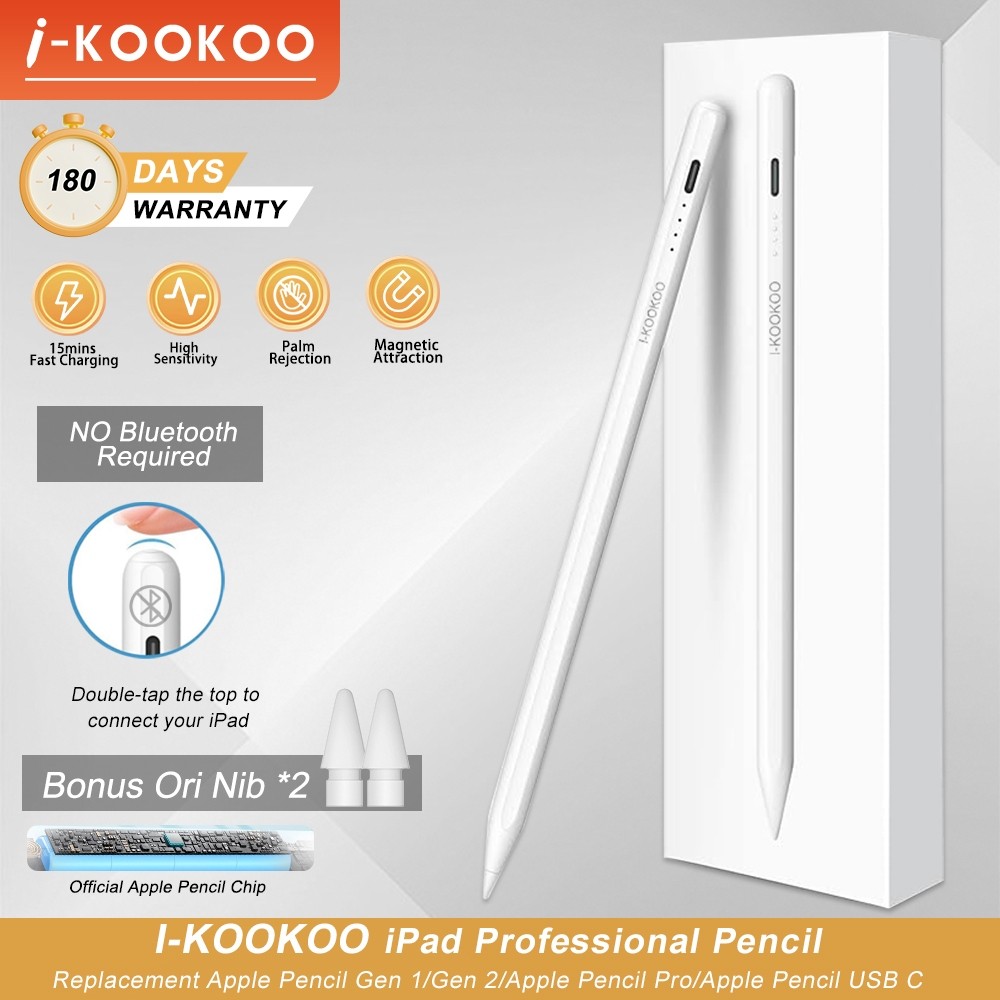 

i-kookoo Stylus Pen iPad Stylus Replacement for Ori Apple Pencil Gen 2/Apple Pencil Pro Touch Screen Tilt Sensitive Magnet Palm Rejection