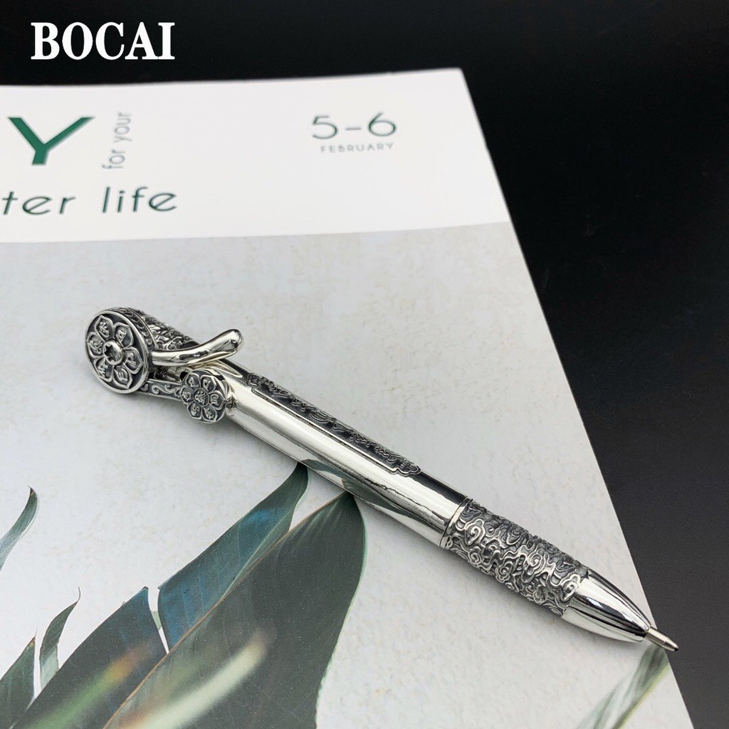

BOCAI 2021 Trend Real s925 Silver Personalized Engraving Six-character Mantra Ballpoint Pen Stylish Signature Pen Best Gift
