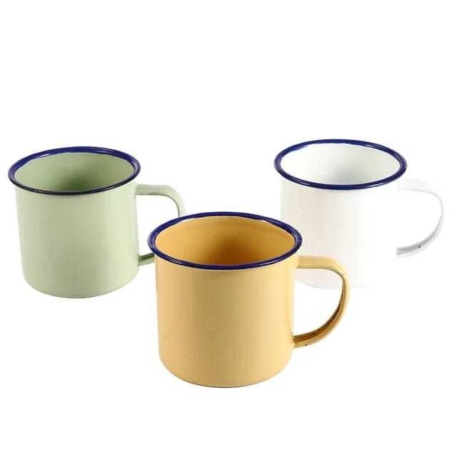 Mug / Cangkir Enamel Ukuran 7 / 8 Putih Hijau Blirik
