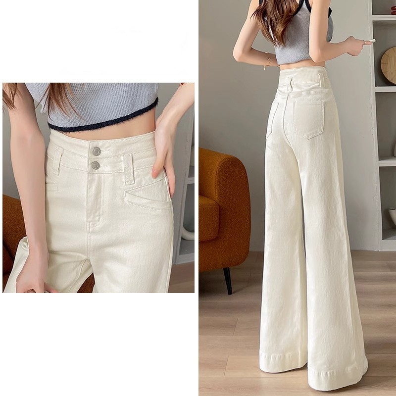 JS38ED 2025 NEW JUMBO Highwaist Cutbray Jeans korea/Celana Jeans Cutbray Loose Wanita putih pants pr