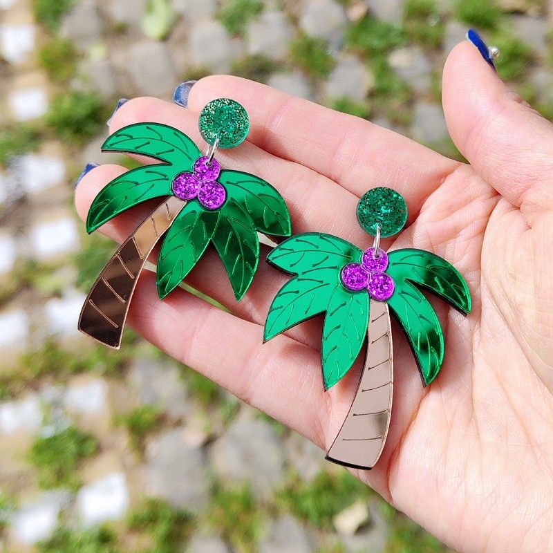 KUGUYS Tropical Acrylic Coconut Earrings Mirror Palm Tree Drops Summer Beach Jewelry Boho Women's Fa