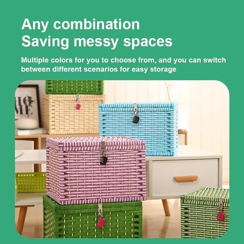 Paper Rope Woven Cover Combination Lock Storage Box Wholesale under Bed Storage Box Dormitory Storag