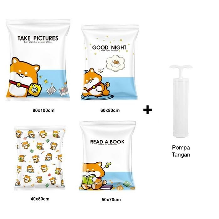 

Dr. Storage Set 4pcs Plastik Vacuum Shiba Inu dan 1pcs Pompa Elektrik Vakum Kompresi Pakaian Travel - Set SHINU-Pompa Tgn