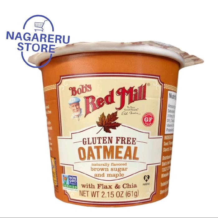 

Bob's rred mill gluten free oatmeal naturally flavored brown sugar and maple with flax and chia 61gr