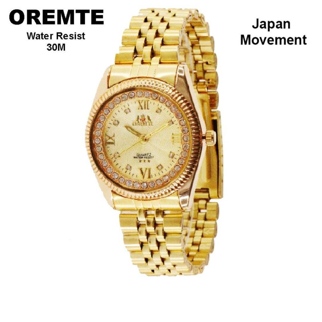 OREMTE Jam Tangan Pria Gold Diamond Stainless Steel Water Resist 3 ATM Watch