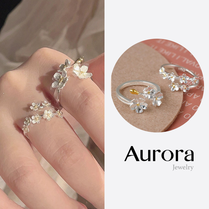 【AURORA】Cincin Bunga Iris Vintage Perak | Cincin Model Bunga Gaya Terbuka Adjustable