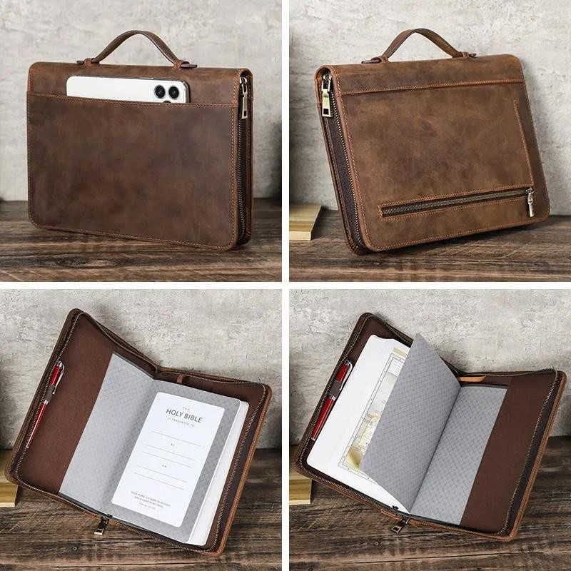 

Handmade Zipper Handheld Leather Cover Luxury Retro Leather Notebook Cover Case Business Office School Supplies Stationery