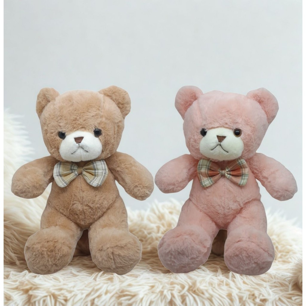 Boneka Beruang Lucu 30cm Cokelat Pink Aksesoris Pita Kotak Hadiah Ulang Tahun Anak Perempuan Mainan 