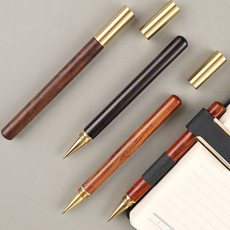 

Vintage Wooden Ballpoint Pen Brass Metal Pen Cap School Student Office Stationery Supplies Business Advertising Signature Pen
