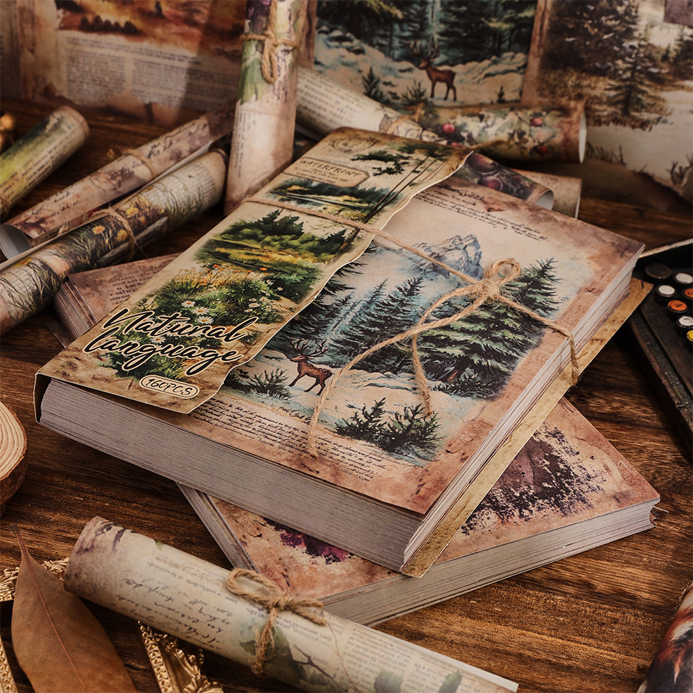 

160 Sheets Vintage Natural Scenery Scrapbook Paper Non-sticky Large Size 160 Different Patterns DIY Decorative Material Paper
