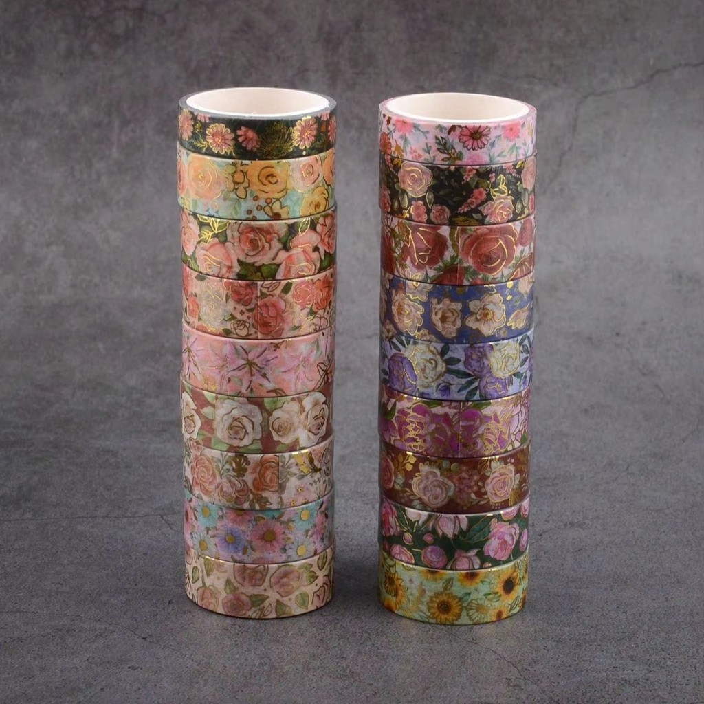 

18 Rolls Of Floral Bronzing Pattern Washi Tape For Journals And Scrapbook Decorations 3m/118in Flower Washi Tape