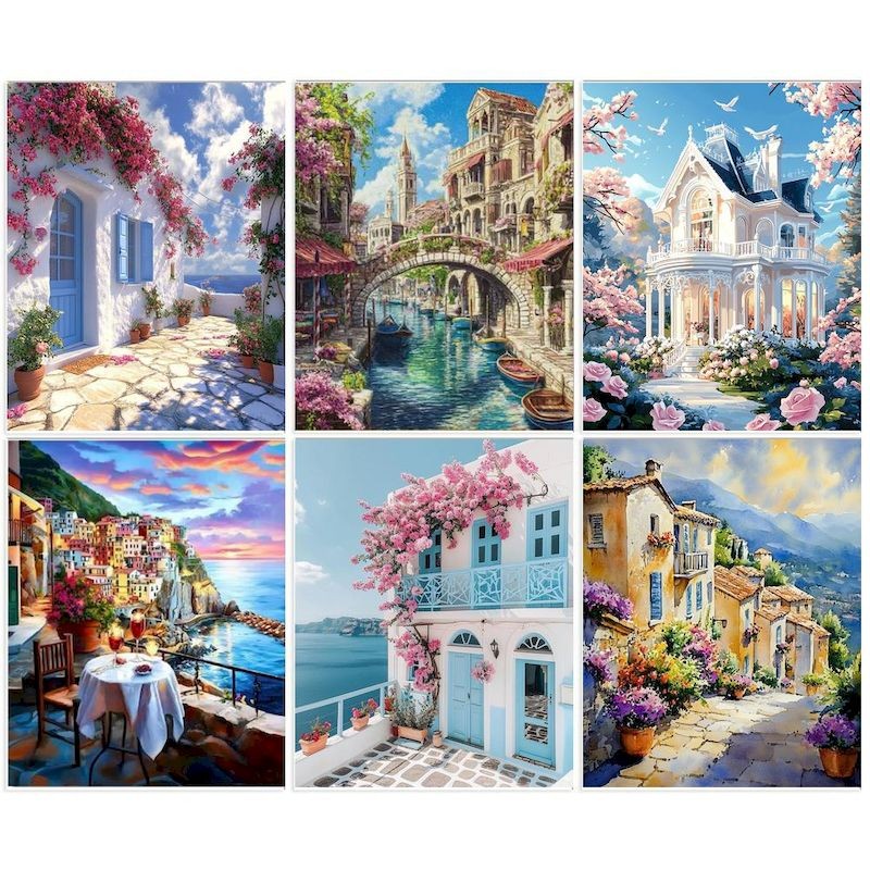 

GATYZTORY Painting By Number Town Landscape Drawing On Canvas HandPainted Art Gift DIY Frame Picture By Number Kits Home Decor