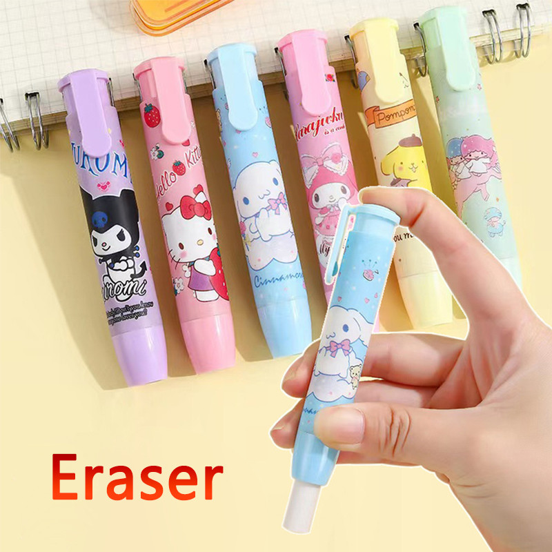 

Cartoon Sanrio Eraser Press Hello Kitty Stationery Anime Kuromi Melody Cinnamoroll Cute Creative Office School Supplies Kid Gift