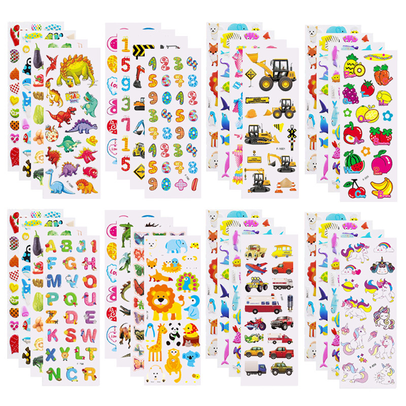

5 Sheets Kids Stickers Puffy Stickers for Children Birthday New Year Gift for Girl Boy Scrapbooking Cartoon Stickers