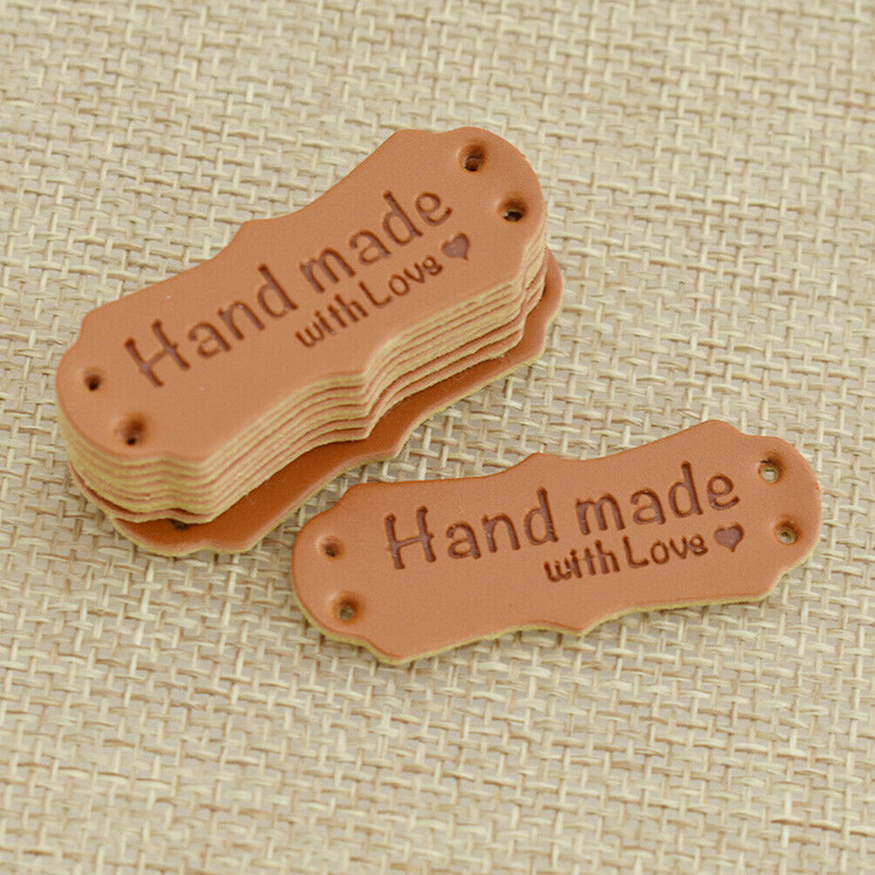 

50Pcs PU Leather Tags Handmade With Love Labels Sewing Craft DIY Knittin Tags Clothing label