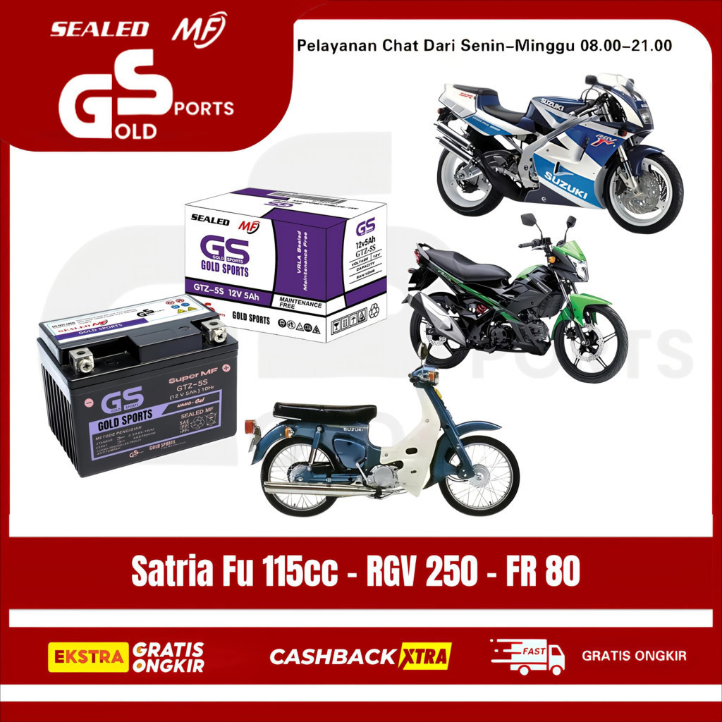 GOLD SPORTS Aki Full Kering Motor Satria FU 115 RGV 250 FR 80 GTZ5S 12V5Ah Accu Gel MF Battery