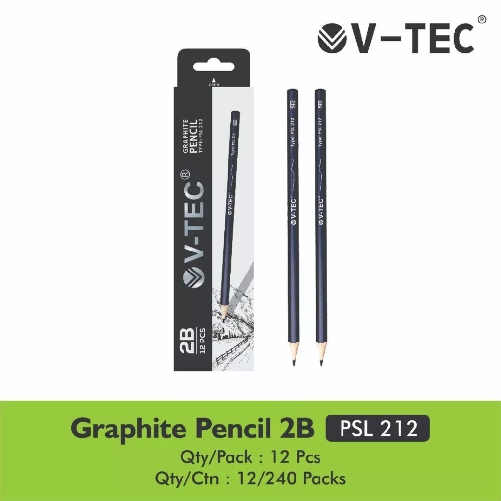 

[ATK88] 1 PAK Pensil Kayu 2B V-Tec PSL-212 Black Pensil Sekolah / Wooden Graphite Pencil