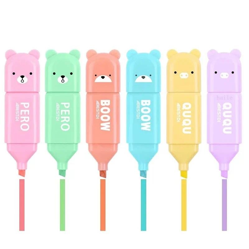 

6pcs/Set Cute Cartoon Mini Highlighter Pens Kawaii Pastel Colors Manga Markers Scrapbooking Diary Highlighter Stationery