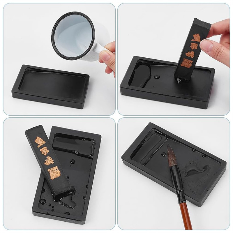 

Chinese Calligraphy Ink Stone With Ink Stick, Traditional Chinese Ink Stones Ink-Well Dish Sumi Ink Stone Tray-AC82