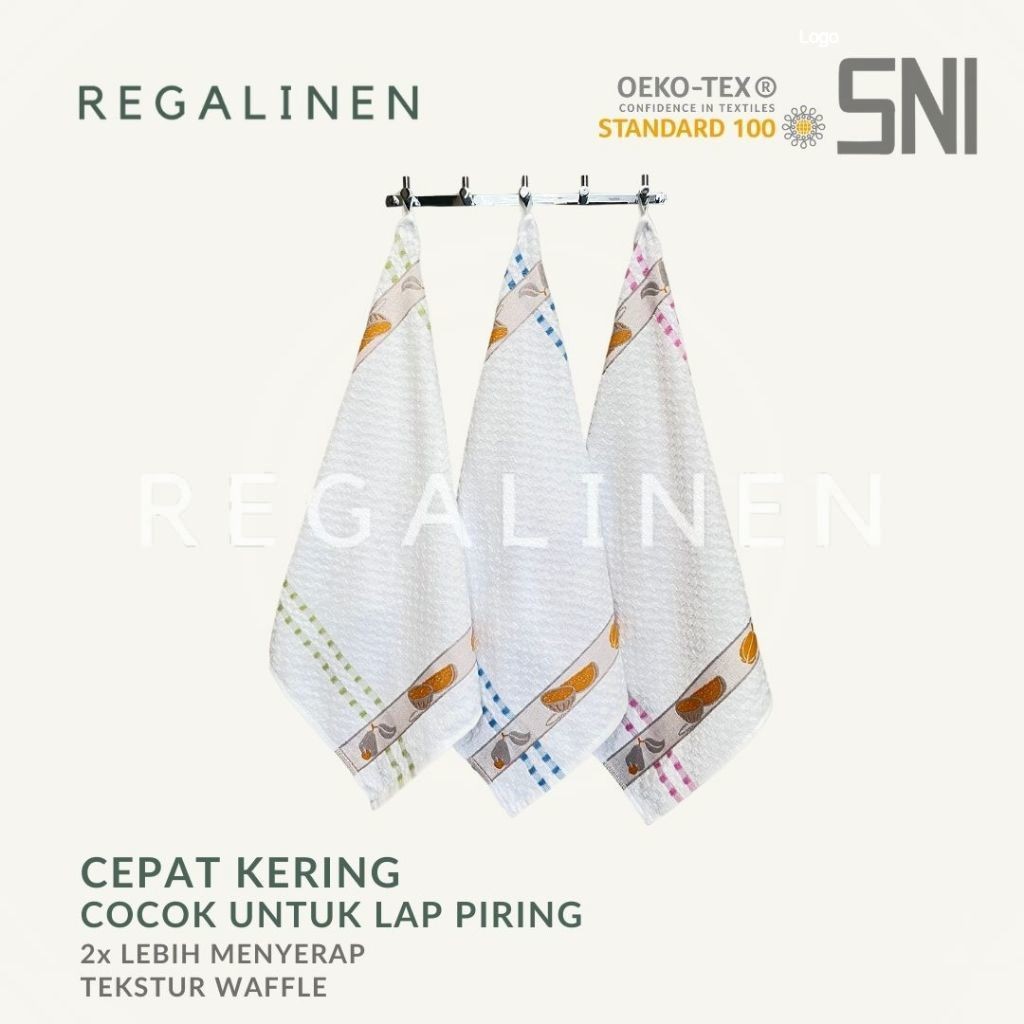 PROMO Serbet Handuk Lap Tangan Wafel Gantung 50x50 Lap Piring Cotton Kastex by LENUTA PUTIH DOMINAN 