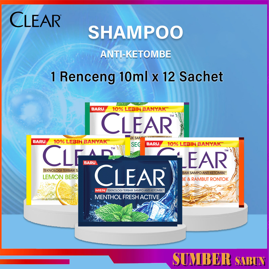1 Renceng Clear Sampo Menthol Fresh 10ml x 12 Sachet - Sampo Rambut Rontok Anti Ketombe