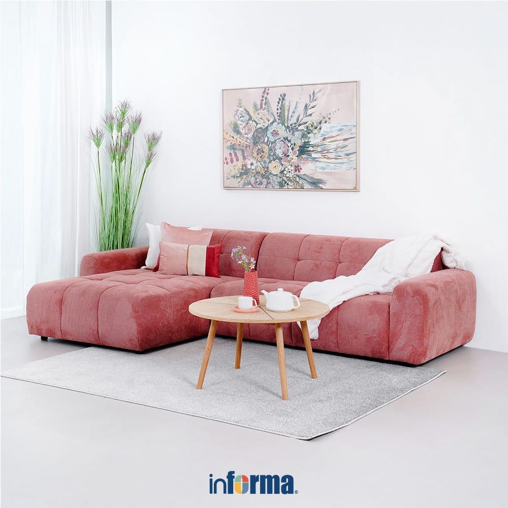 Informa Nordia Columbia Set Sofa Fabric Dan Meja Tamu - Pink Tempat Duduk Empuk Sofa Ruang Tamu Coff