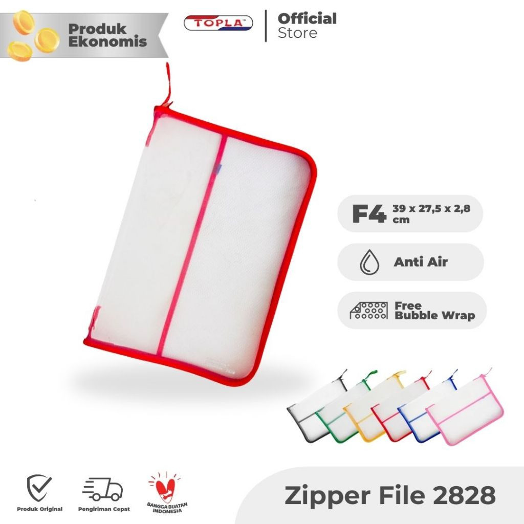 

Zipper File map jaring reselting polos file folder dokumen anti air Ukuran Folio F4 4 warna Topla