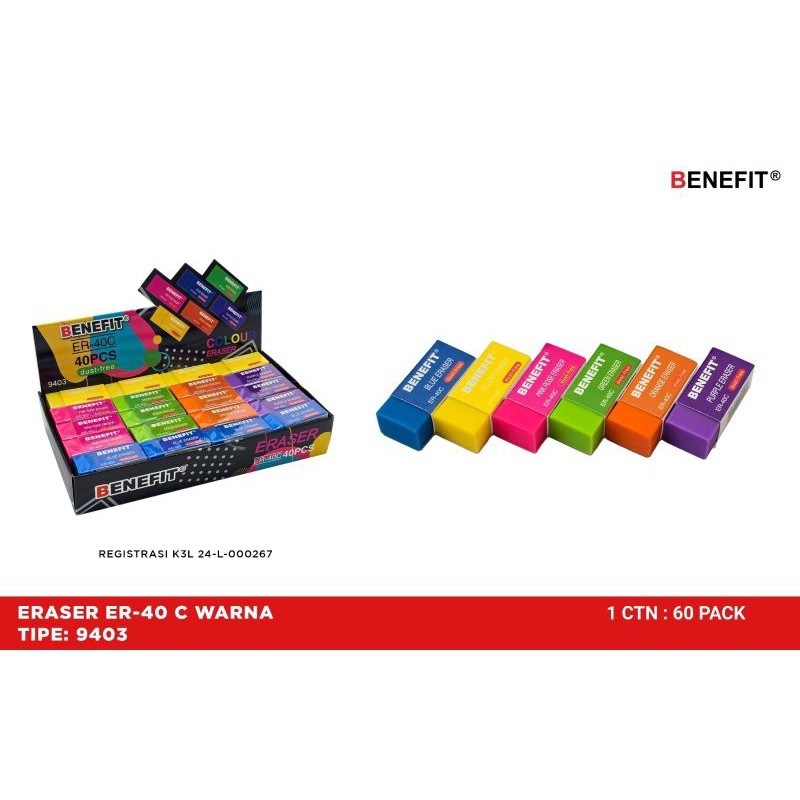 

Penghapus Benefit Warna Kecil ( 1pak/40pcs )