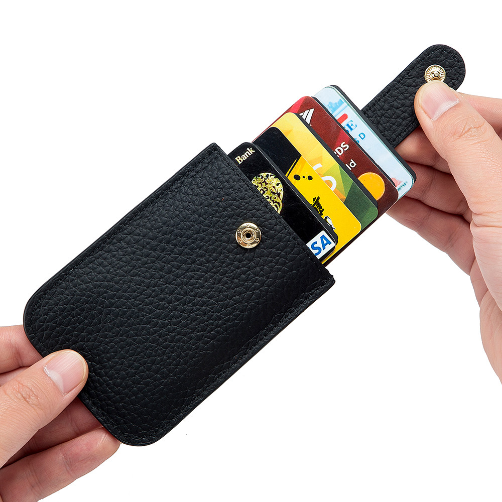 

Genuine Leather Slim Card Holder Quick Access Pull Tab RFID Lining Soft Cowhide Men Women Portable Bill Wallet Credential Cover