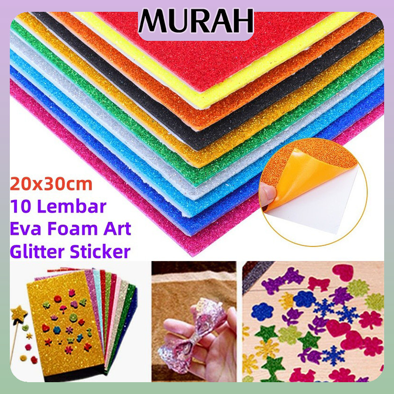 

10 LEMBAR Spon Eva Glitter 20x30cm/Papel Goma Glitter Sticker A4 Motif Kartun & Bunga Premium Anti Lembab Untuk Craft Scrapbook Hadiah Anak